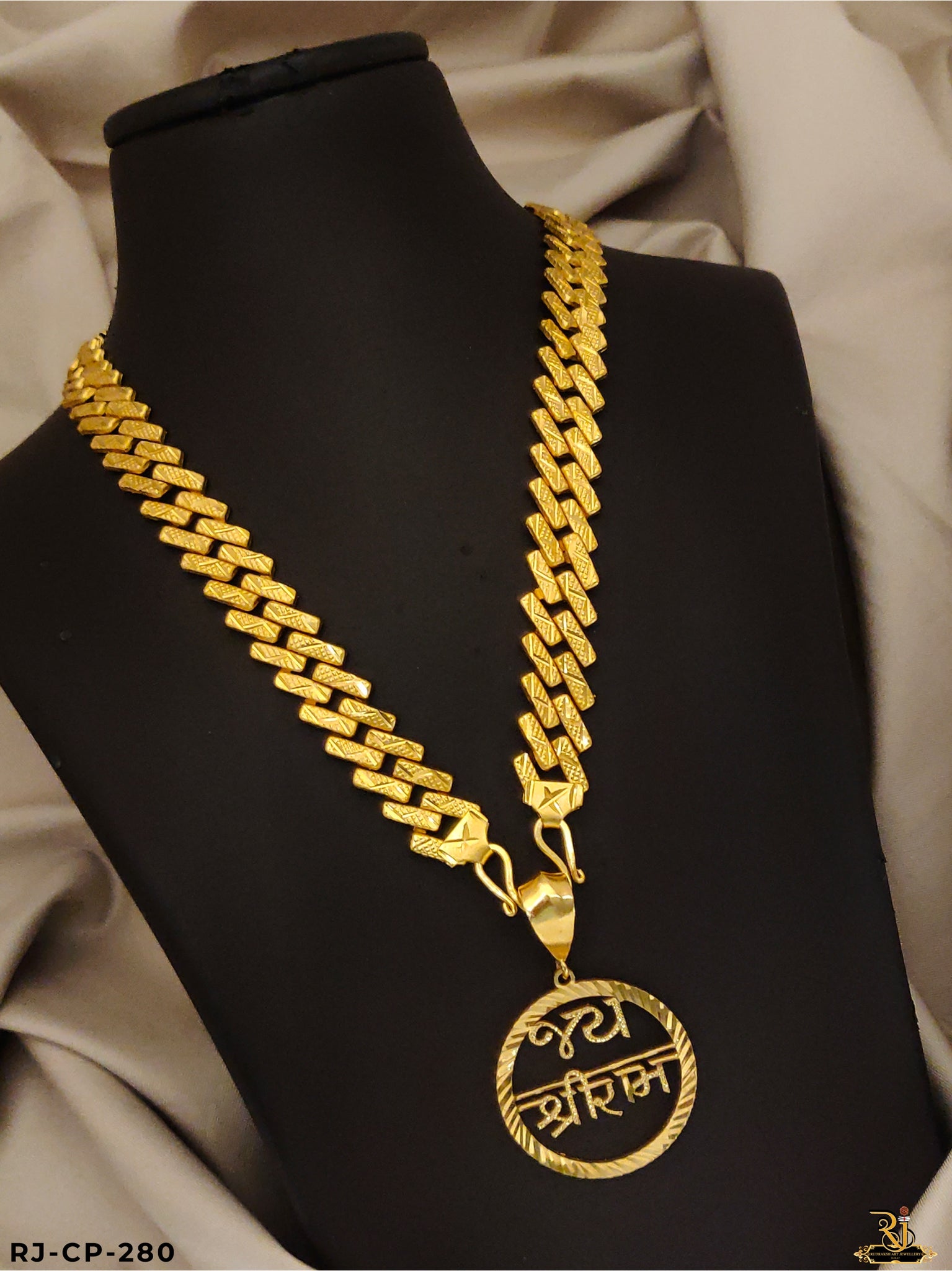 Radiance of Ram: Gold-Plated Pendant With Pokal Chain for Men's CP-280