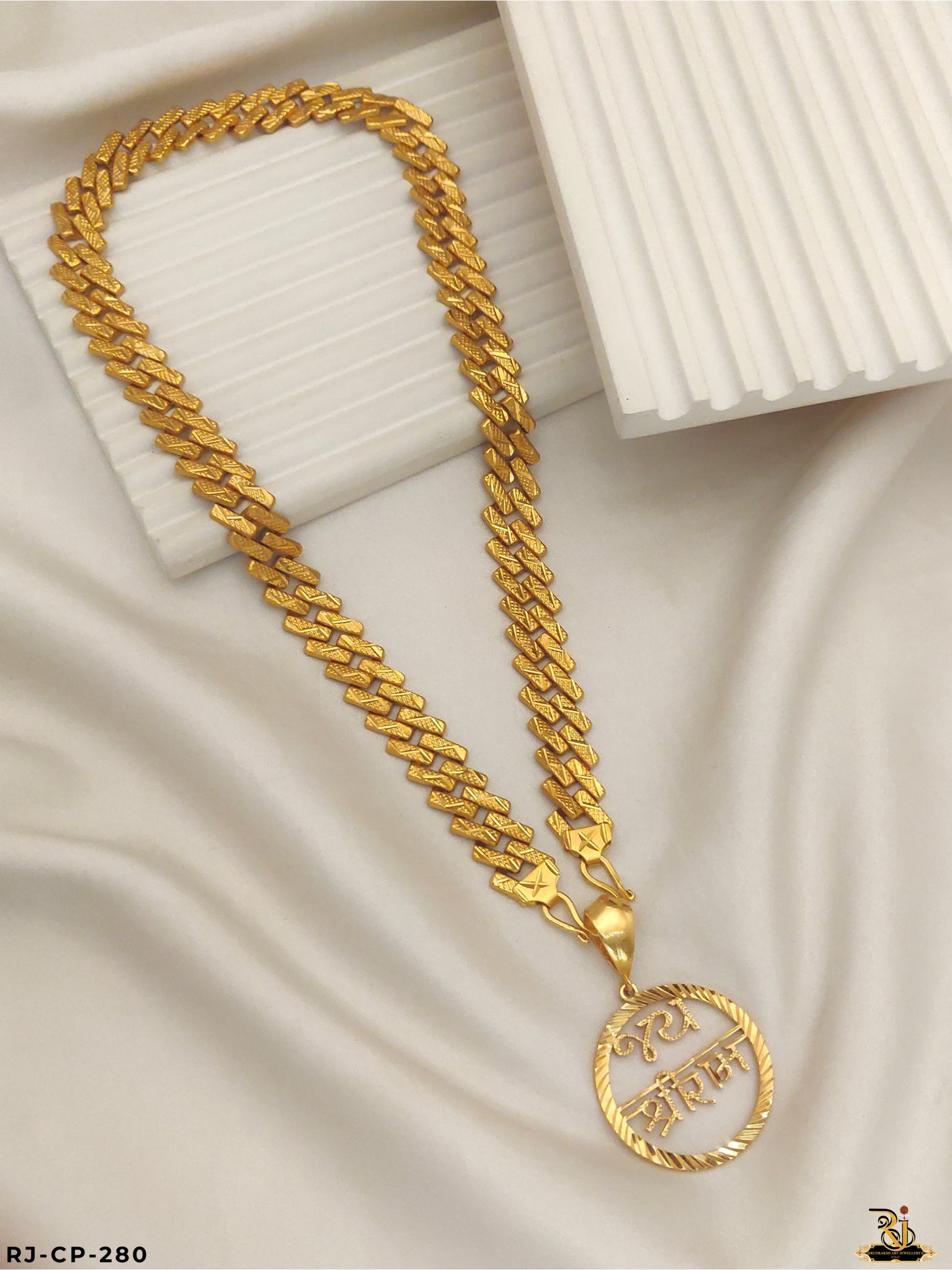 Radiance of Ram: Gold-Plated Pendant With Pokal Chain for Men's CP-280
