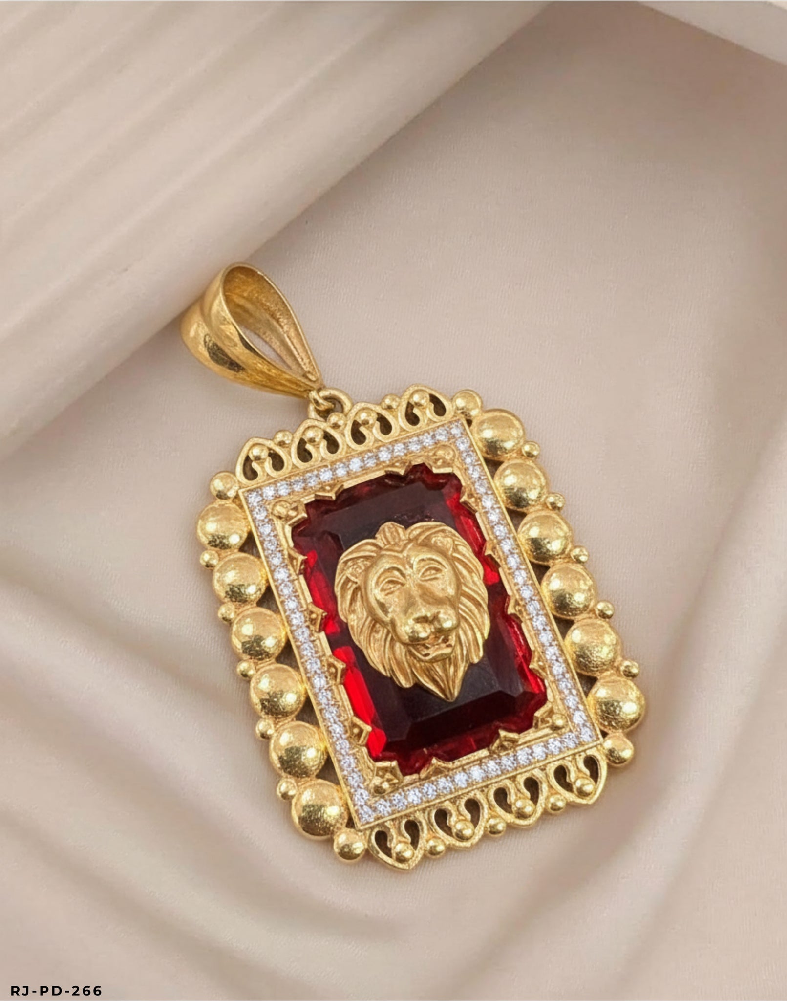 Rajwadi Shining Red Stone Diamond Lion Gold Plated Pendant For Men's-PD-266
