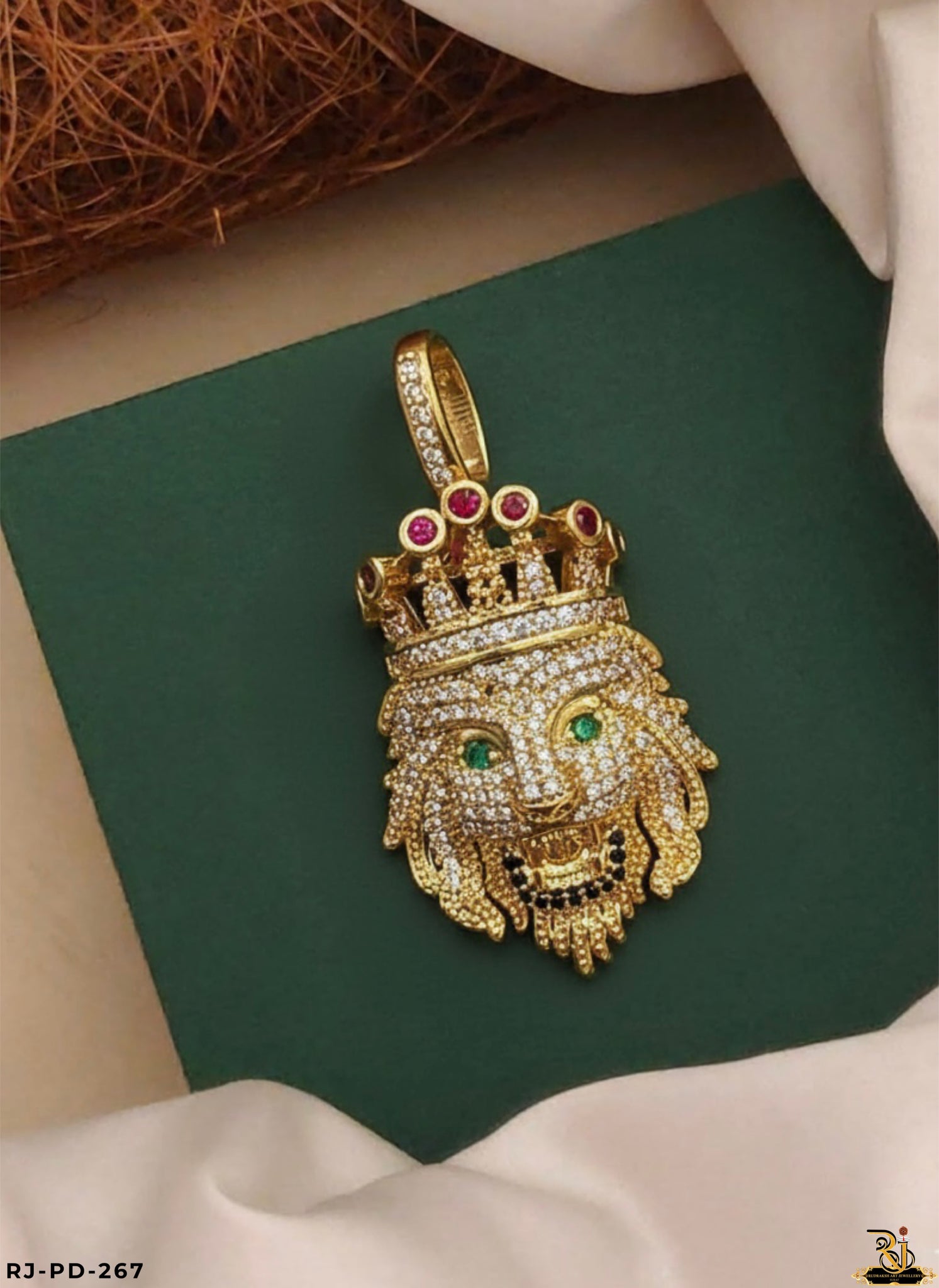 Realistic Hip Hop Diamond Crowned Lion Pendant For Men's-PD-267