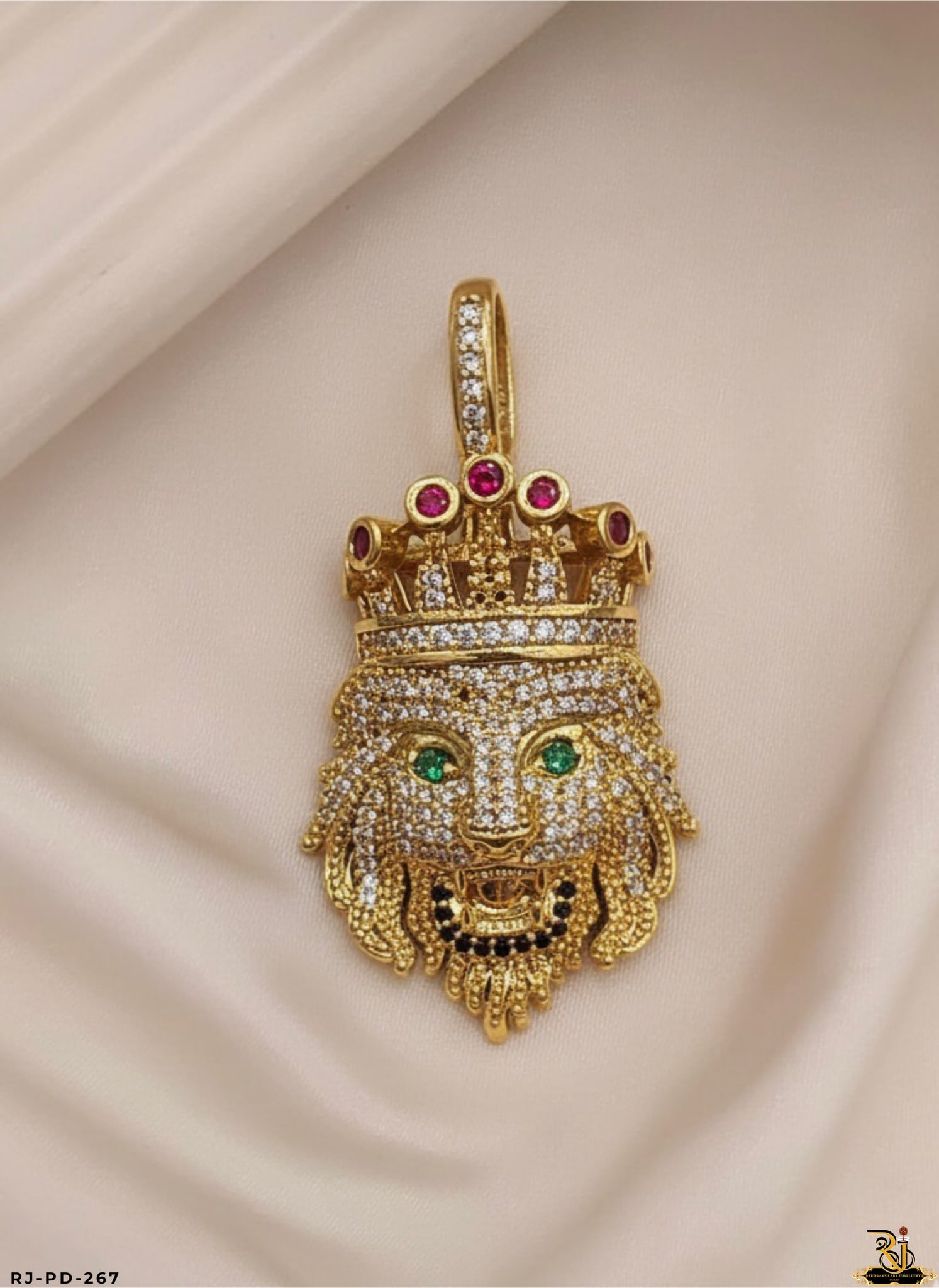 Realistic Hip Hop Diamond Crowned Lion Pendant For Men's-PD-267