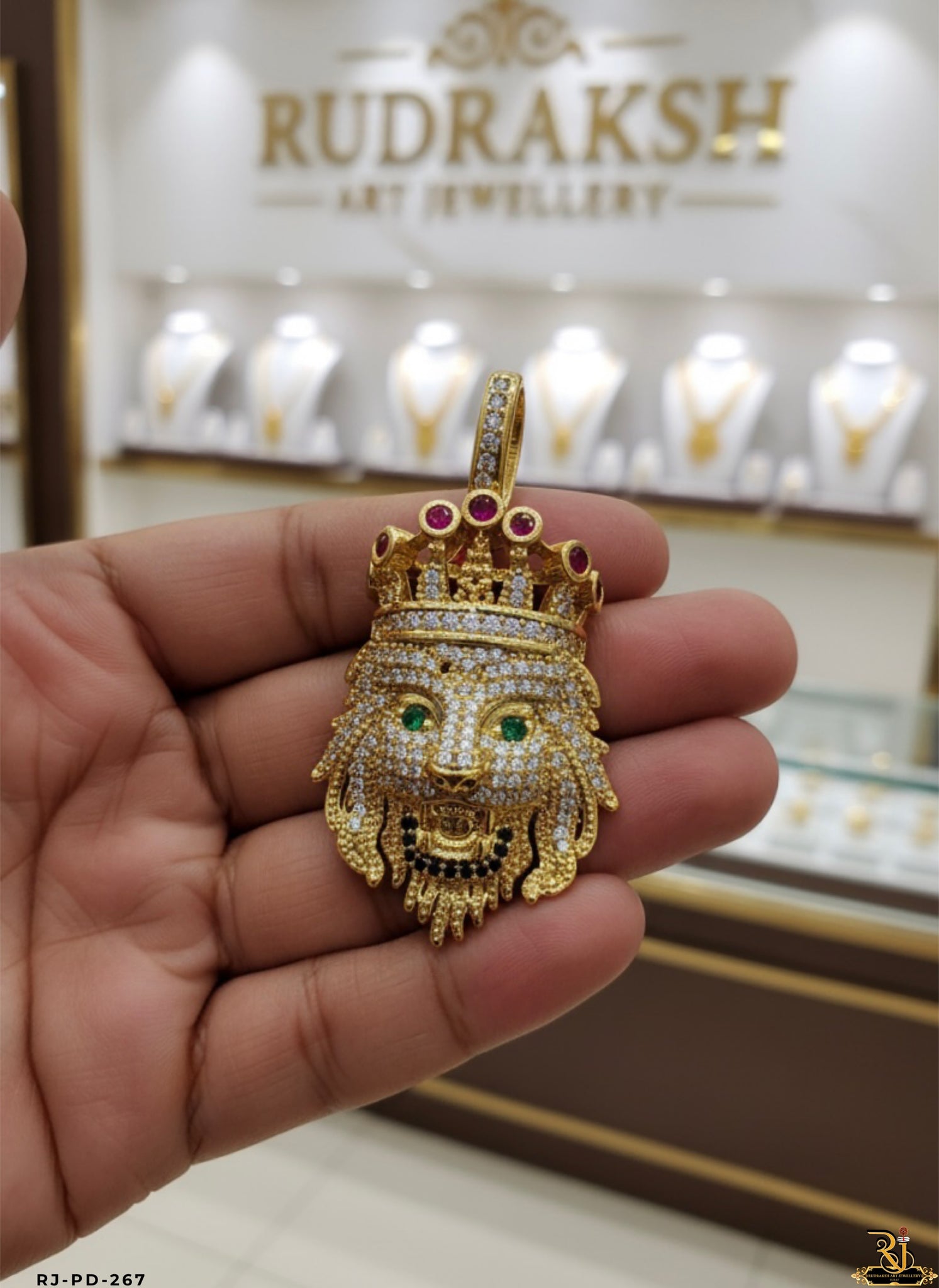 Realistic Hip Hop Diamond Crowned Lion Pendant For Men's-PD-267