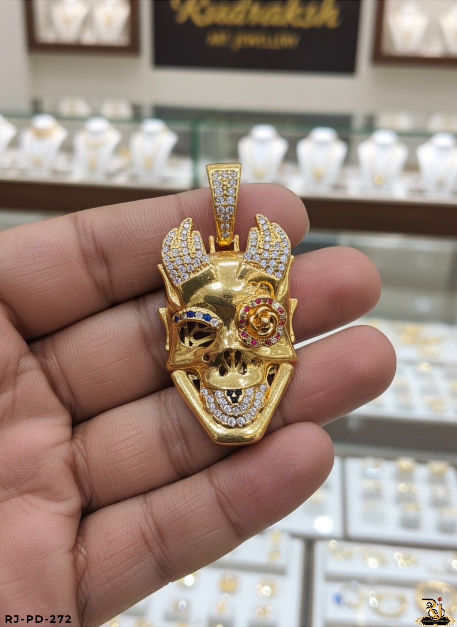 Diamond & Drip Multi Coloured Joker Face Pendant For Men's-PD-272