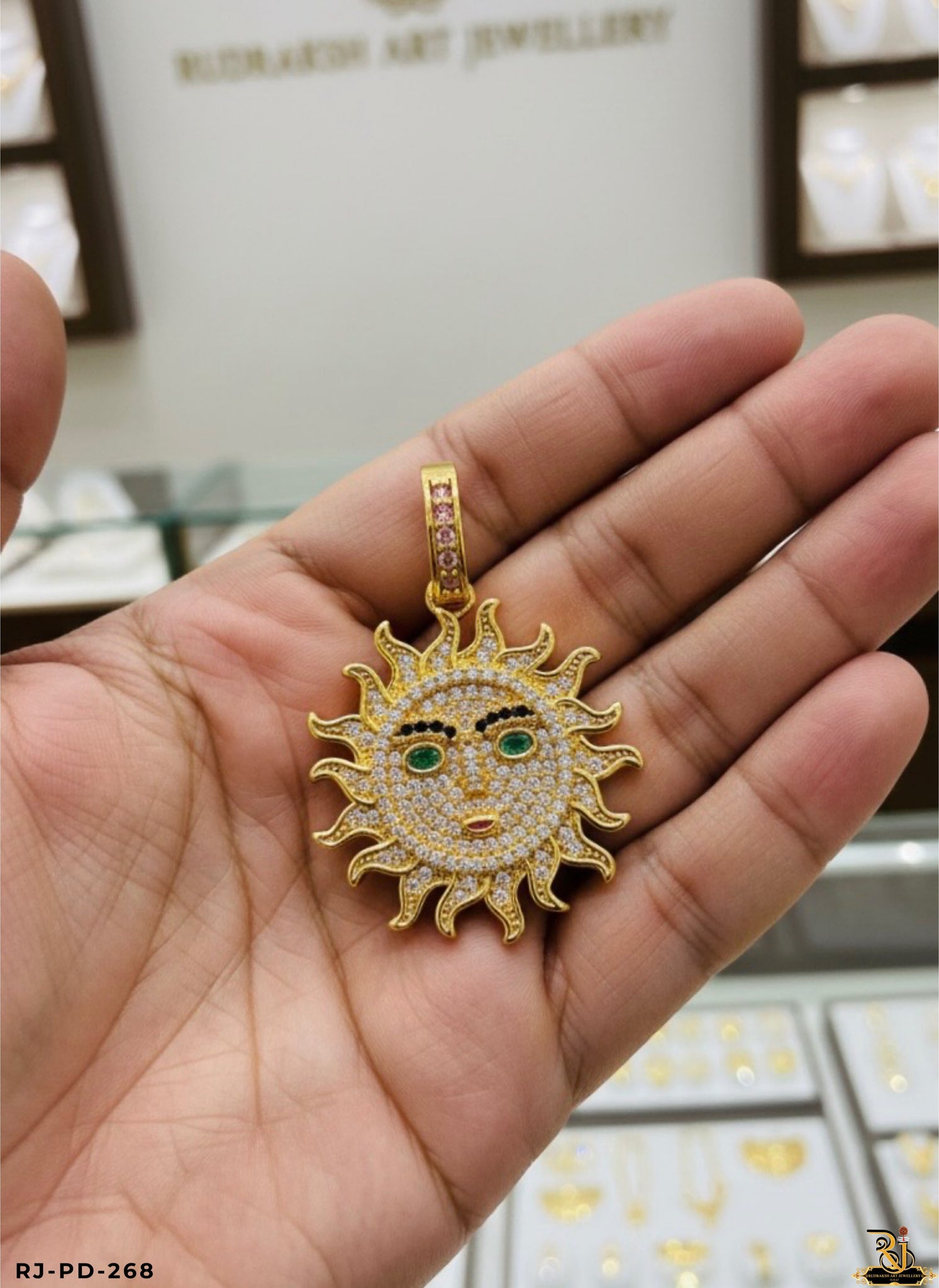Luxury Hip-Hop Diamond Sun Face Pendant For Men's-PD-268