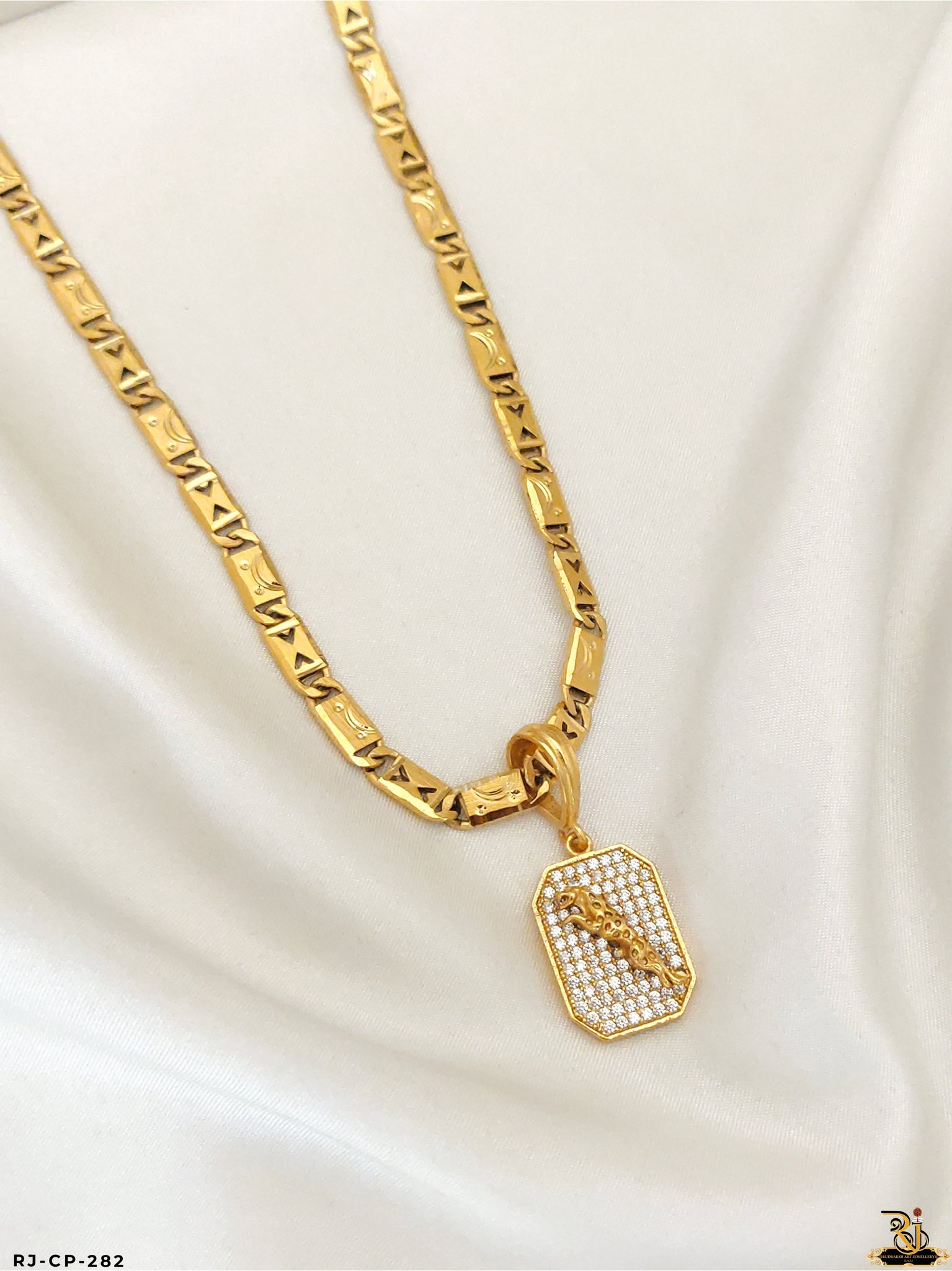 Royal Shine Biscuit Chain with Diamond Jaguar Pendant For Men's-CP-282