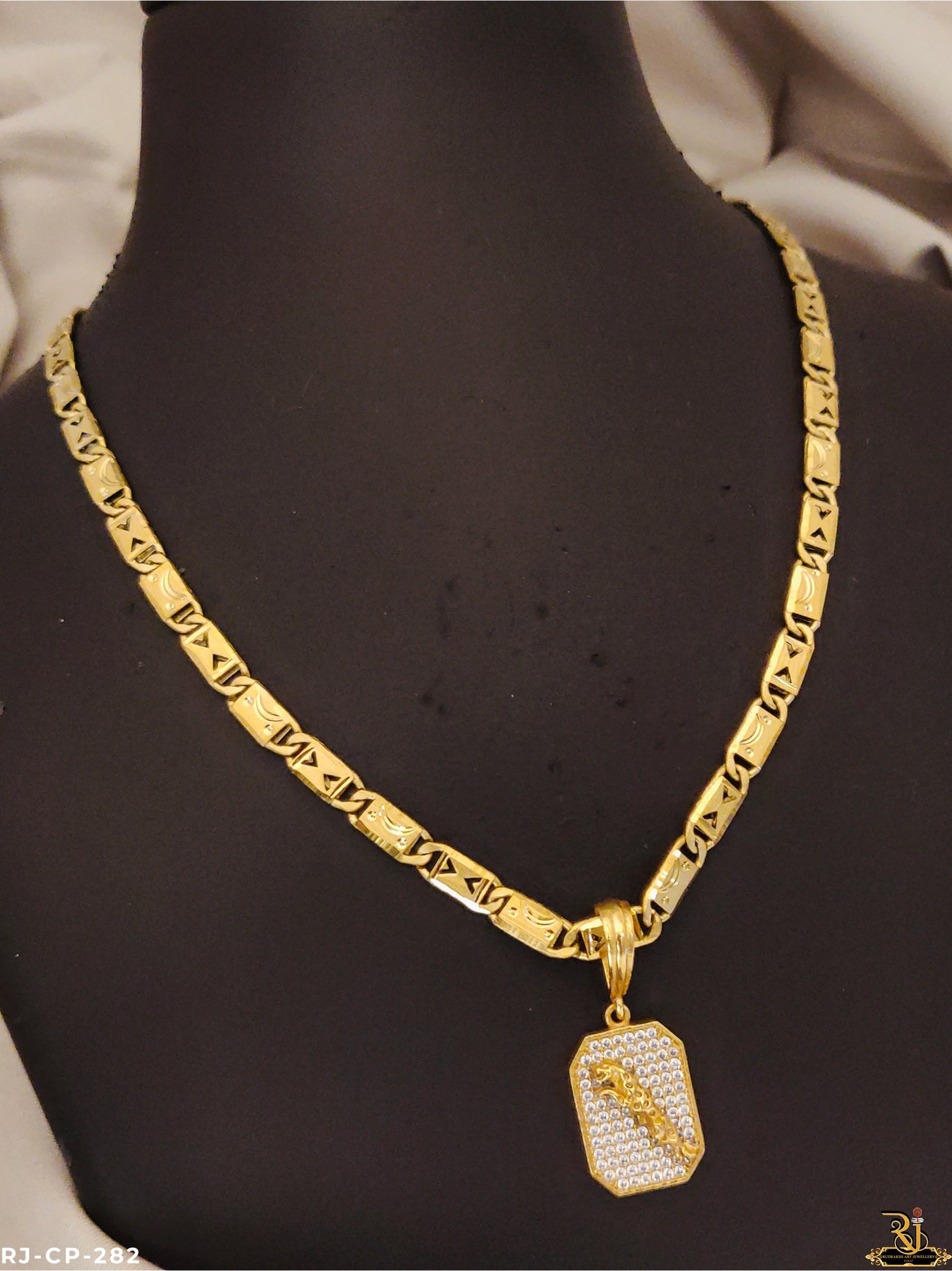Royal Shine Biscuit Chain with Diamond Jaguar Pendant For Men's-CP-282