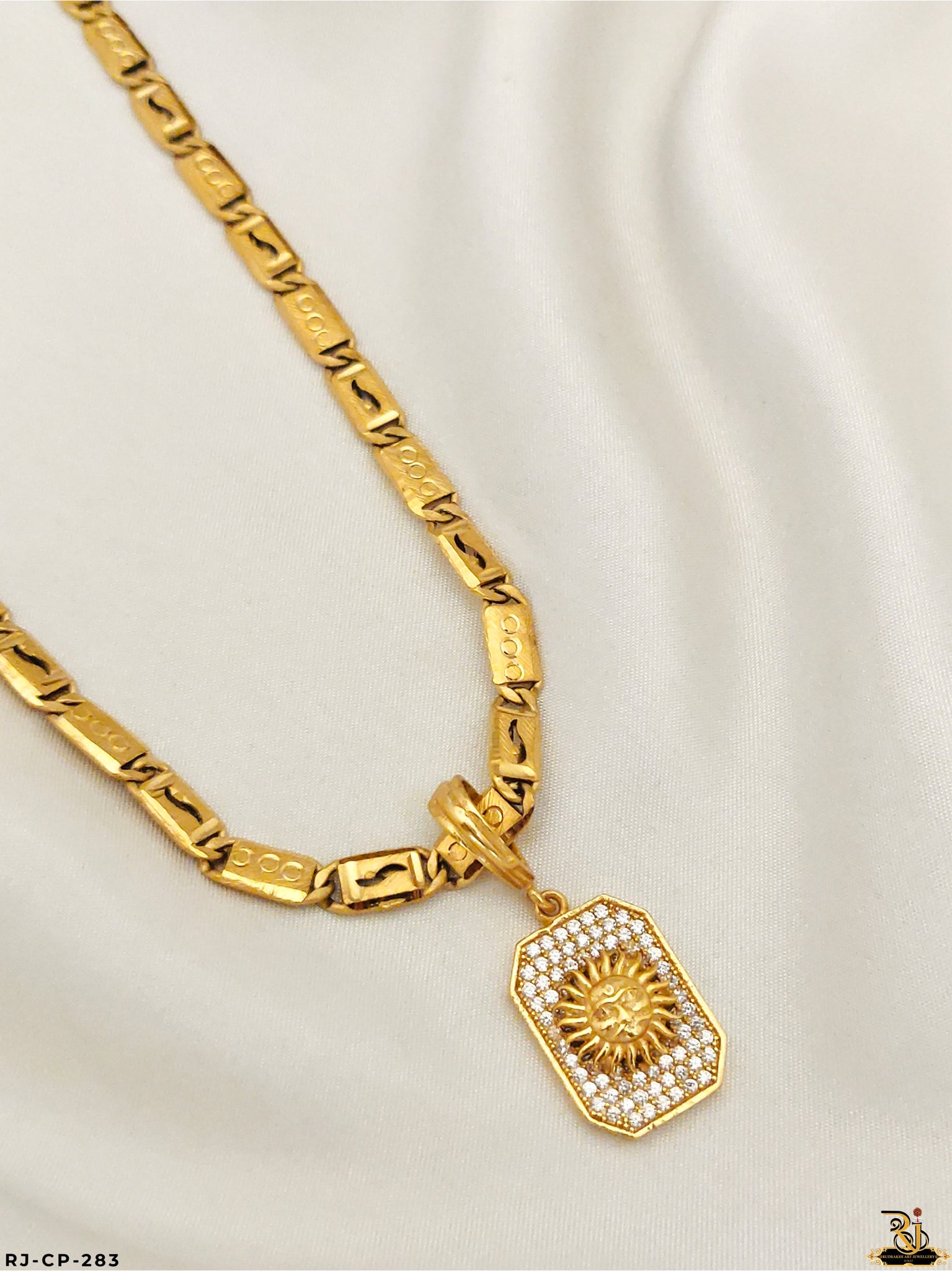 Majestic Look Biscuit Chain with Diamond Sun Face Pendant For Men's-CP-283