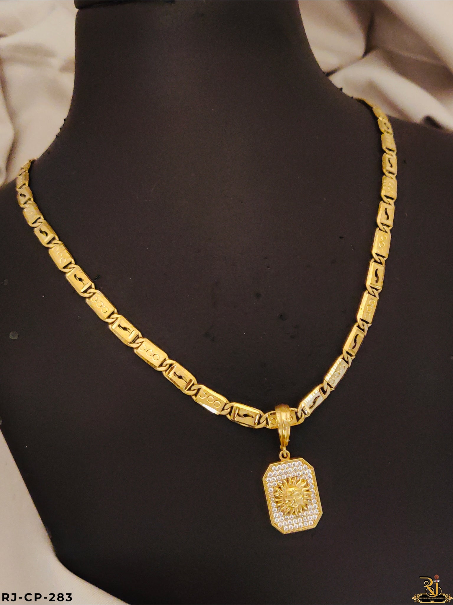 Majestic Look Biscuit Chain with Diamond Sun Face Pendant For Men's-CP-283