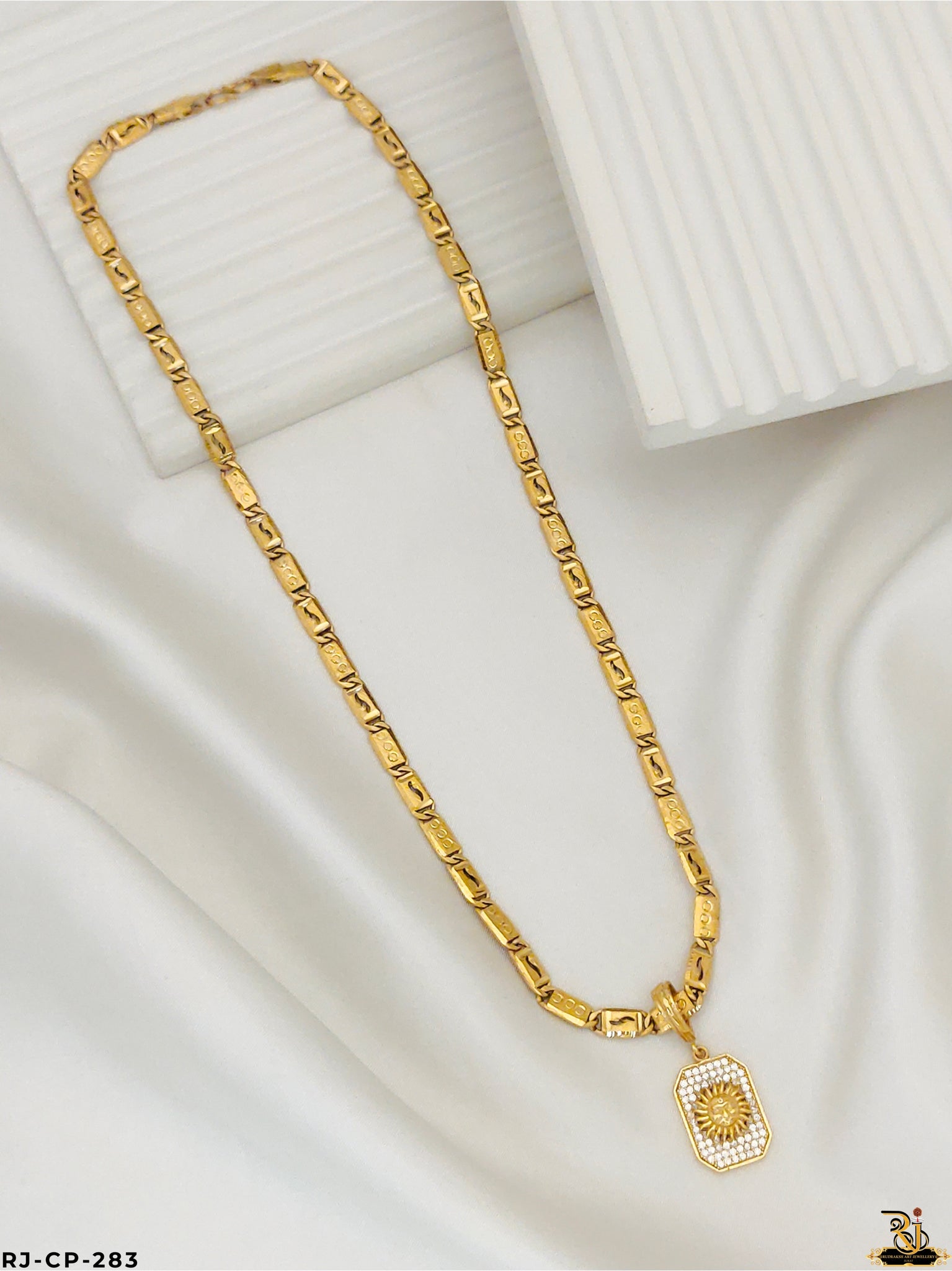 Majestic Look Biscuit Chain with Diamond Sun Face Pendant For Men's-CP-283