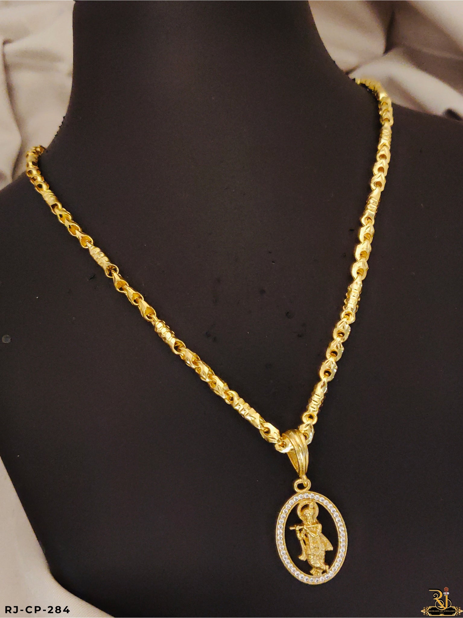 Supreme Glam Hollow Chain with Diamond Lord Krishna Pendant For Men's-CP-284