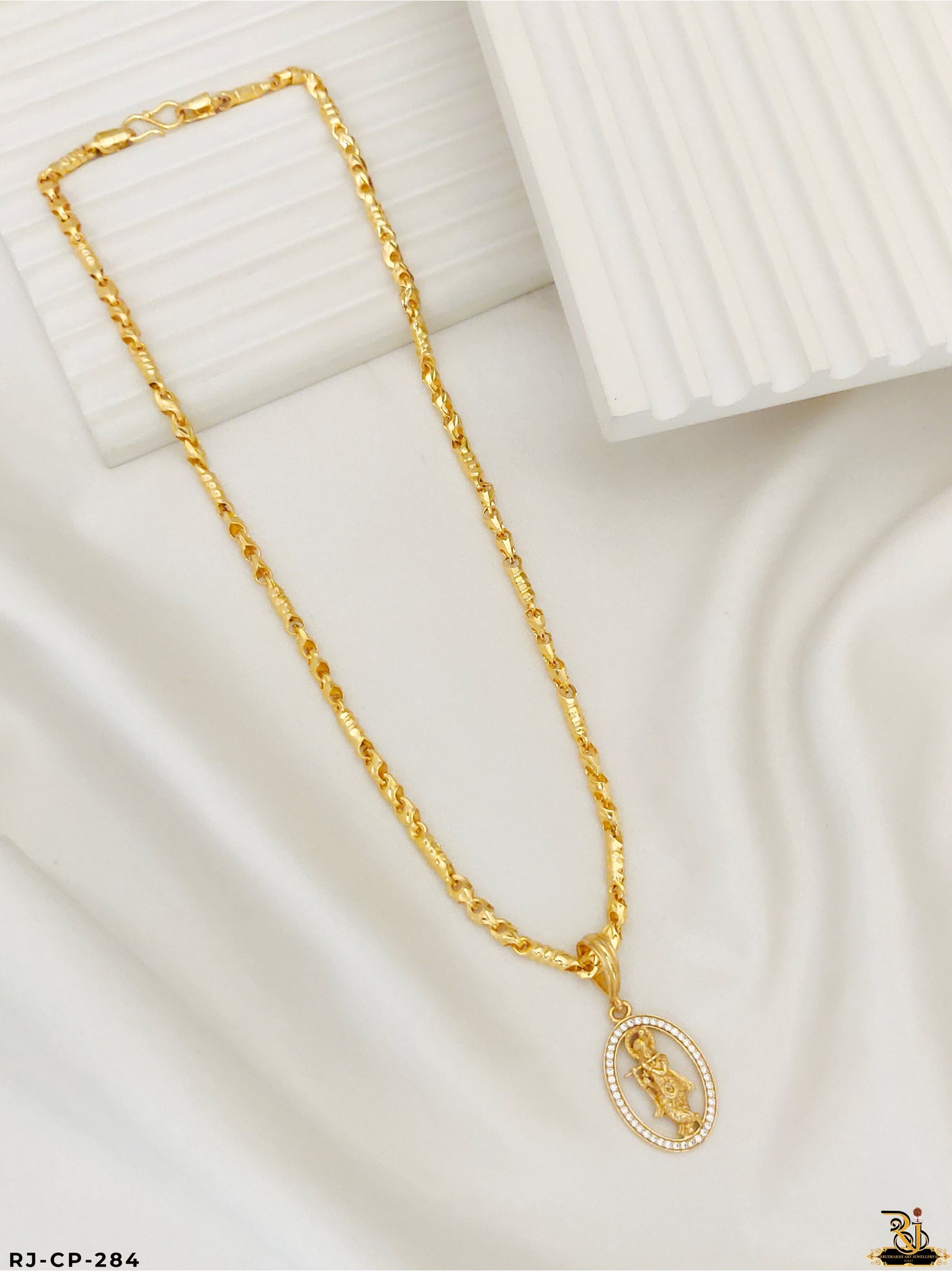 Supreme Glam Hollow Chain with Diamond Lord Krishna Pendant For Men's-CP-284