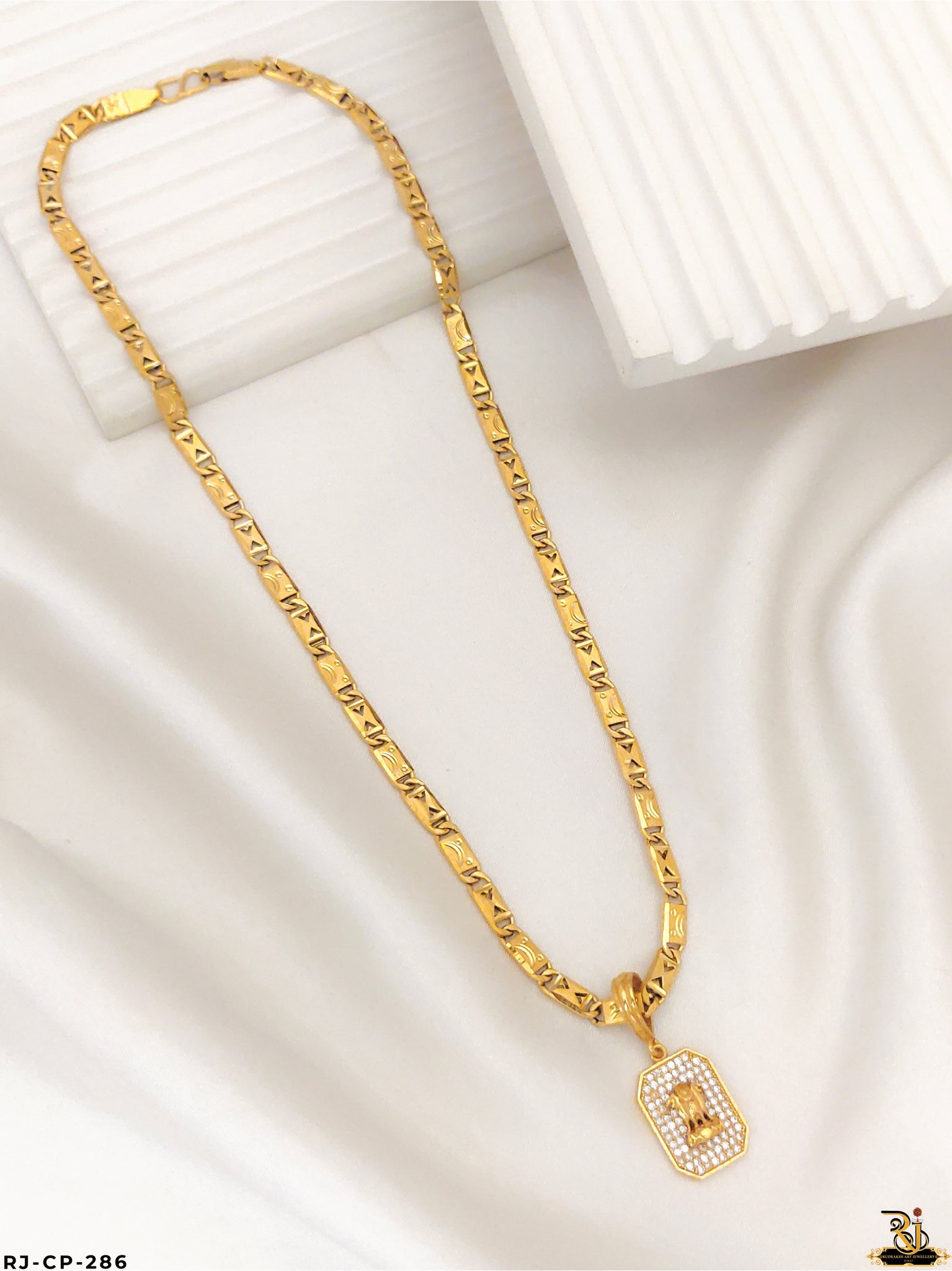Brilliance Quality Biscuit Chain With Diamond Ashok Stambh Pendant For Men's-CP-286