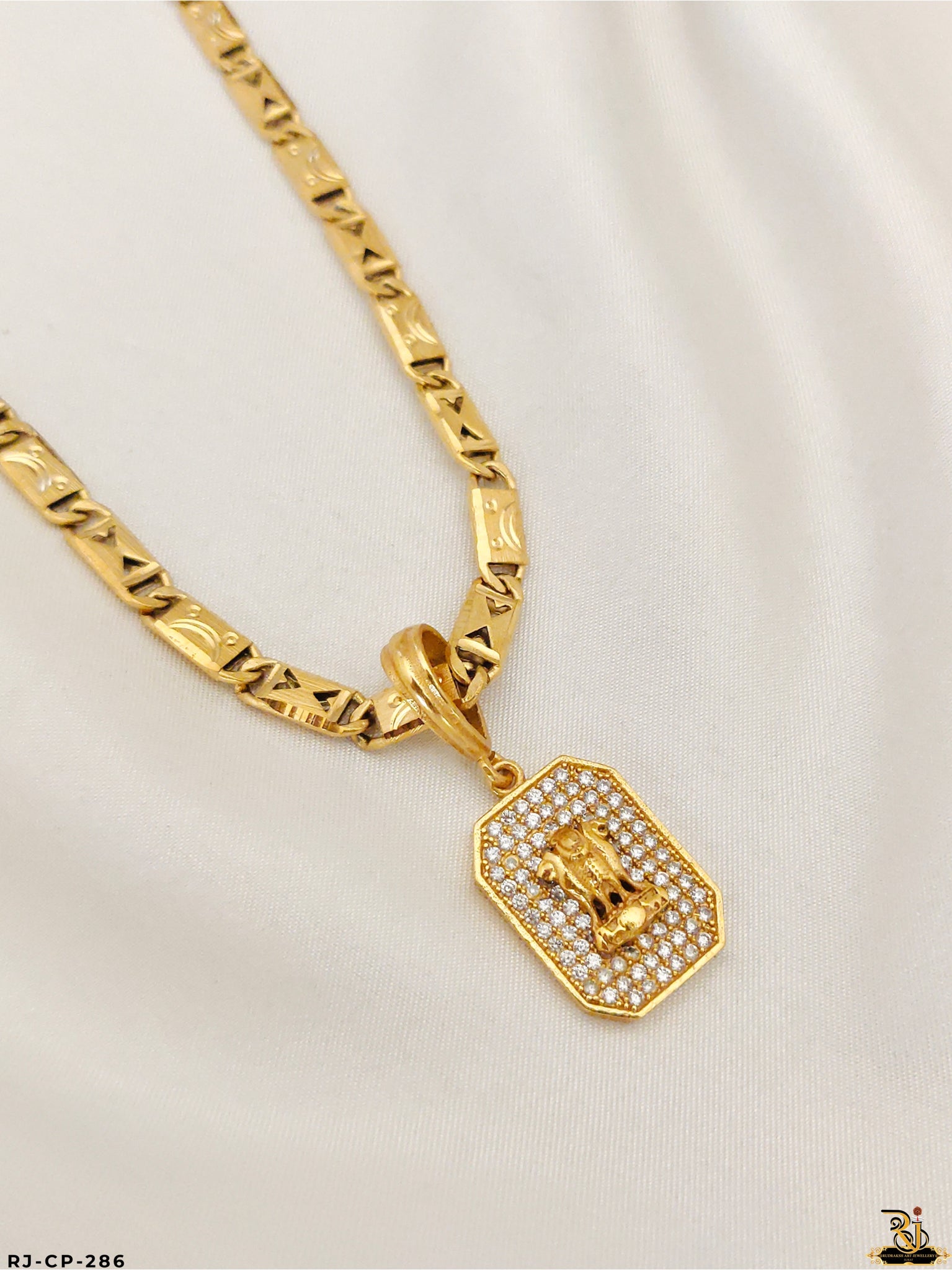 Brilliance Quality Biscuit Chain With Diamond Ashok Stambh Pendant For Men's-CP-286
