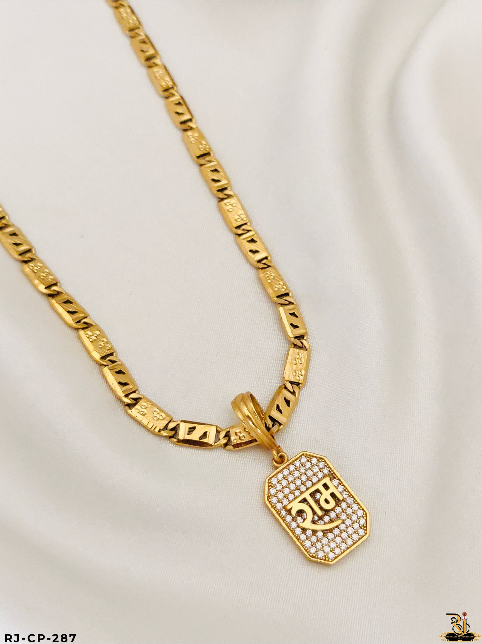 Divine Glowing Biscuit Chain with Diamond lord Ram logo Pendant For Men's-CP-287