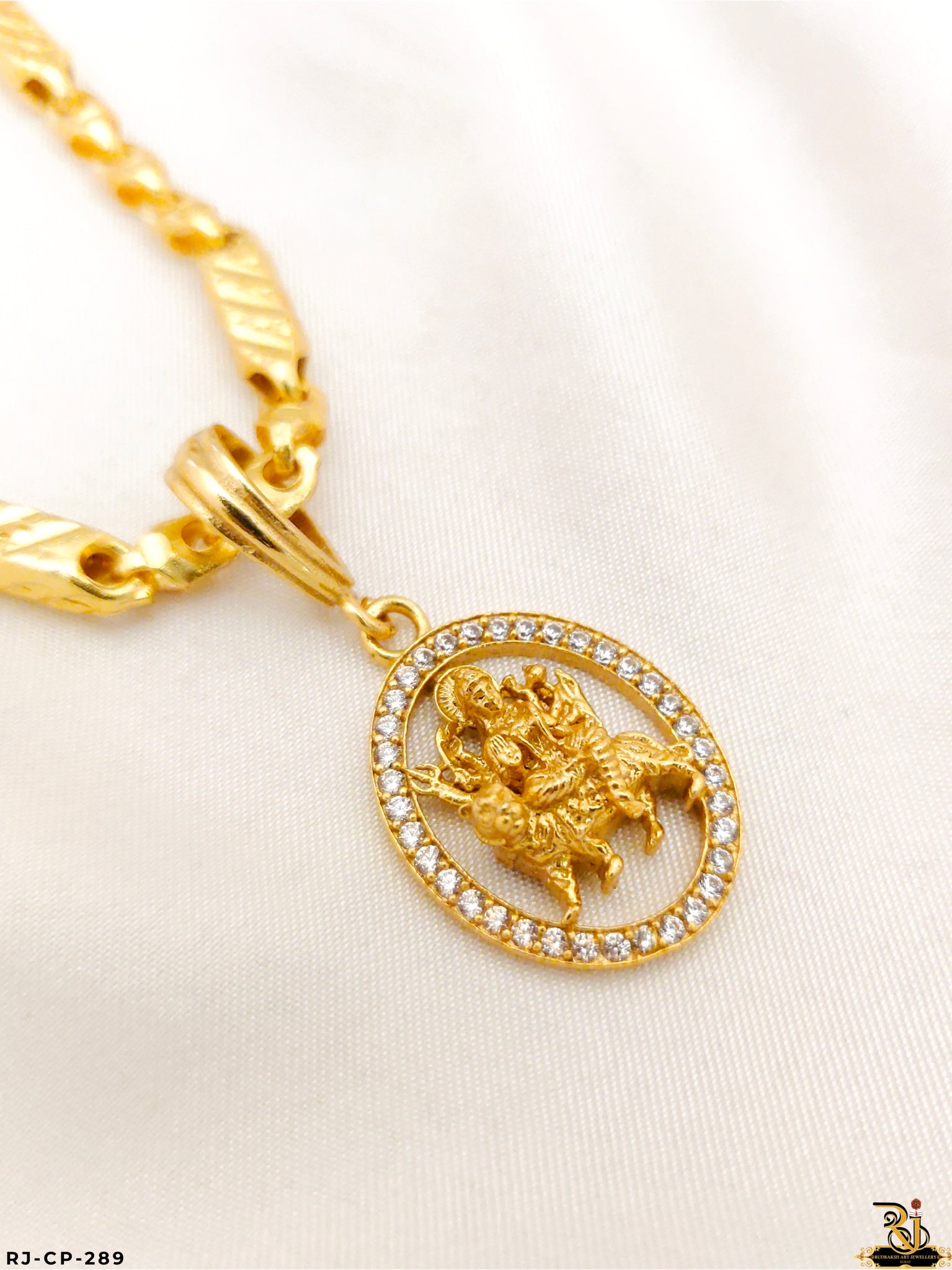 Exclusive Quality Hollow Chain with Diamond Ambe Maa Pendant For Men's-CP-289