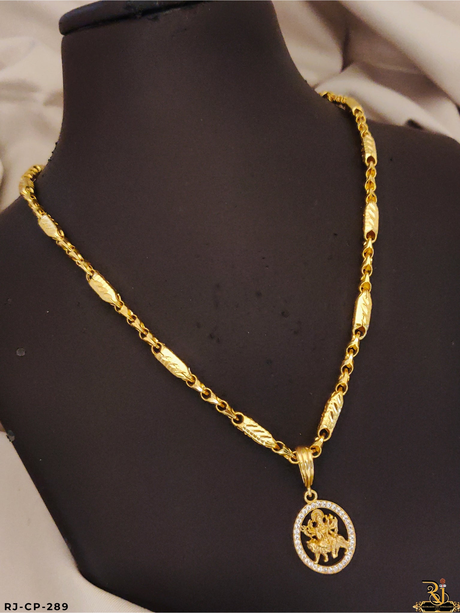Exclusive Quality Hollow Chain with Diamond Ambe Maa Pendant For Men's-CP-289