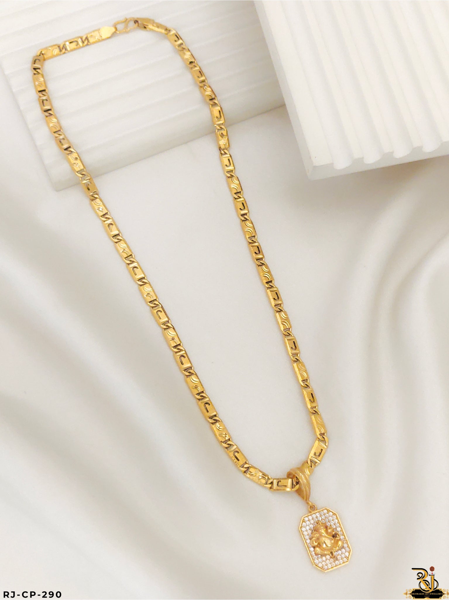 Finely Detailed Diamond Ganpati Bappa Pendant With Biscuit Chain For Mens's-CP-290