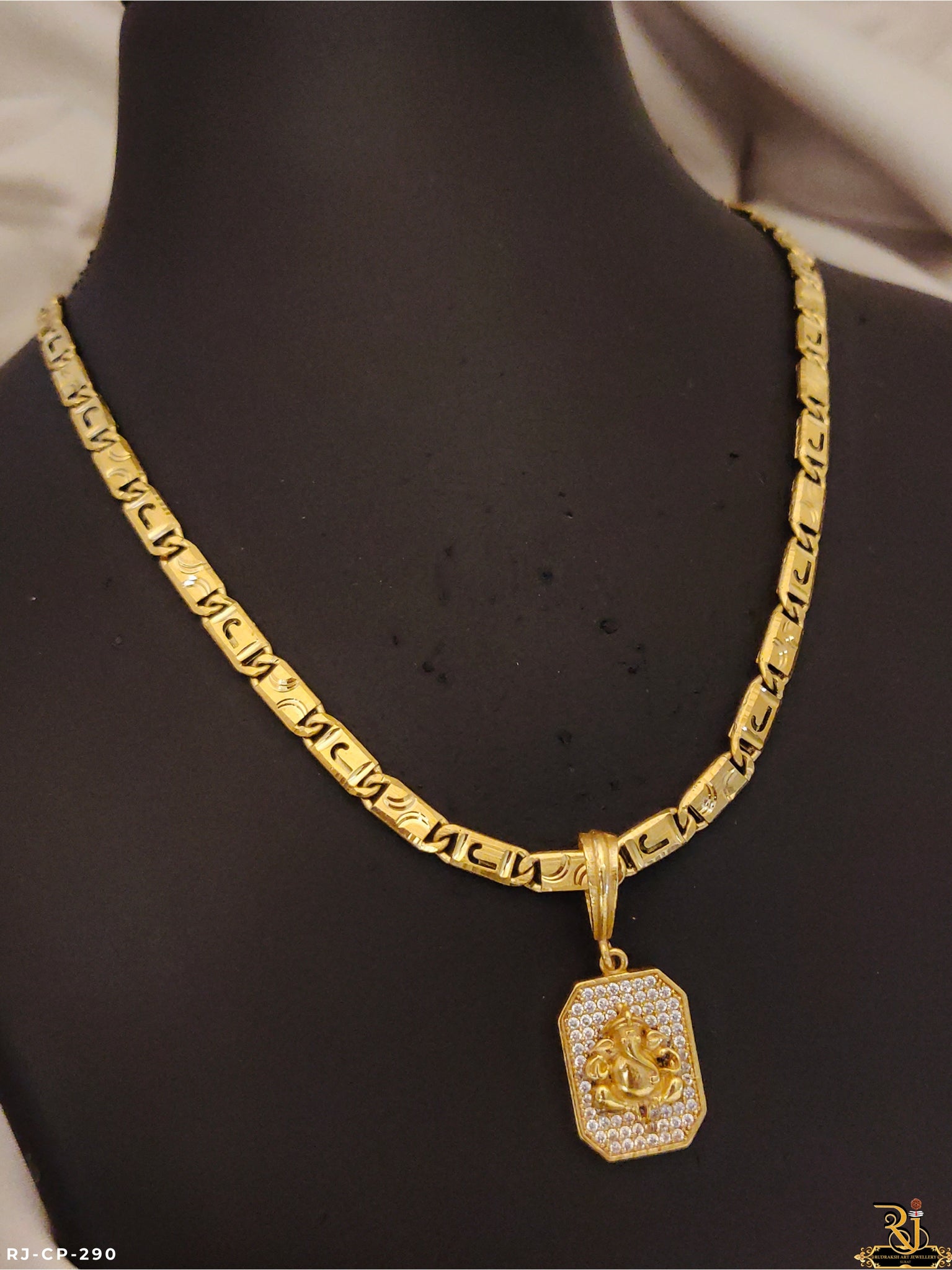 Finely Detailed Diamond Ganpati Bappa Pendant With Biscuit Chain For Mens's-CP-290