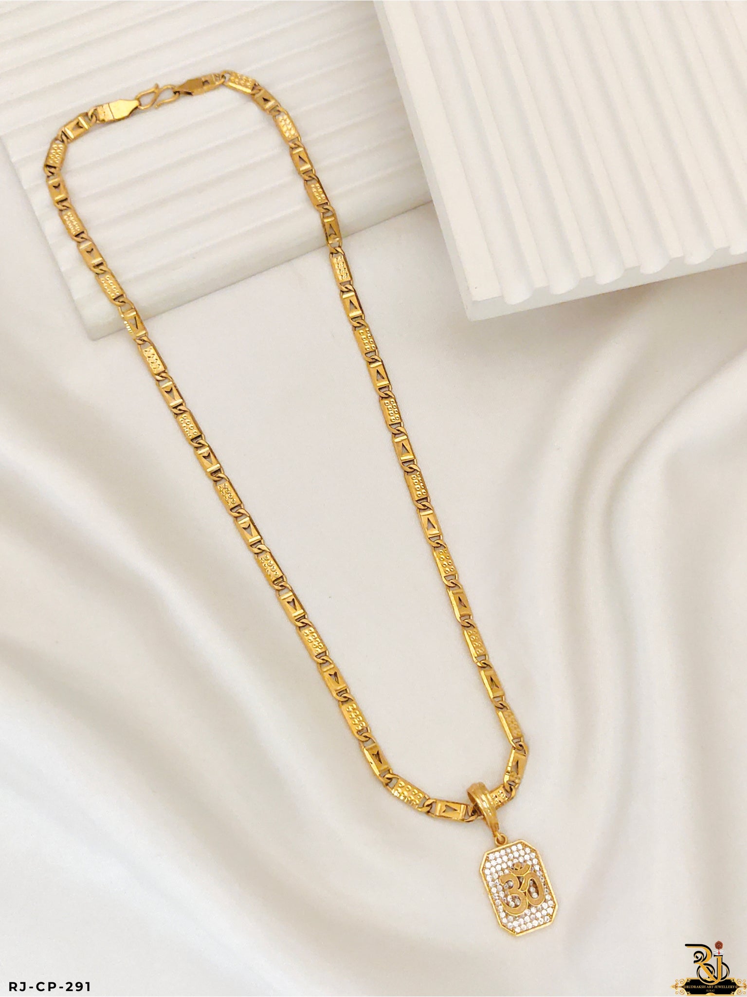 Rajwadi Shine Biscuit Chain with Diamond Om Logo Pendant For Men's-CP-291