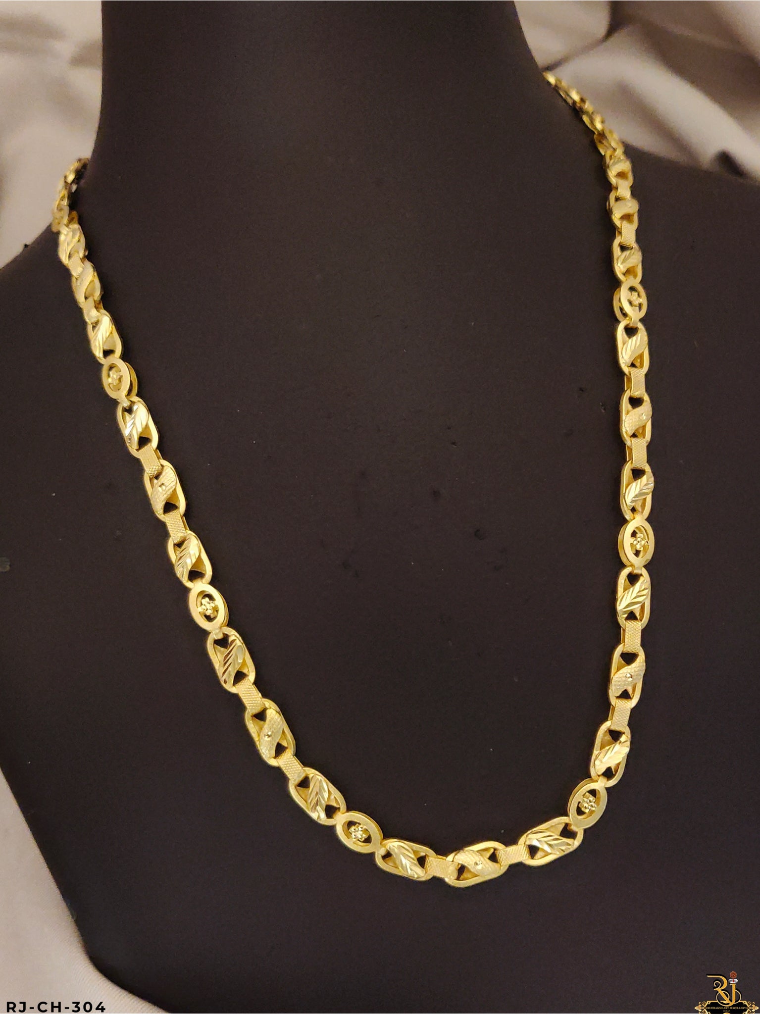Elegant Leaf Design Indo Koyli Gold Plated Chain For Men's-CH-304