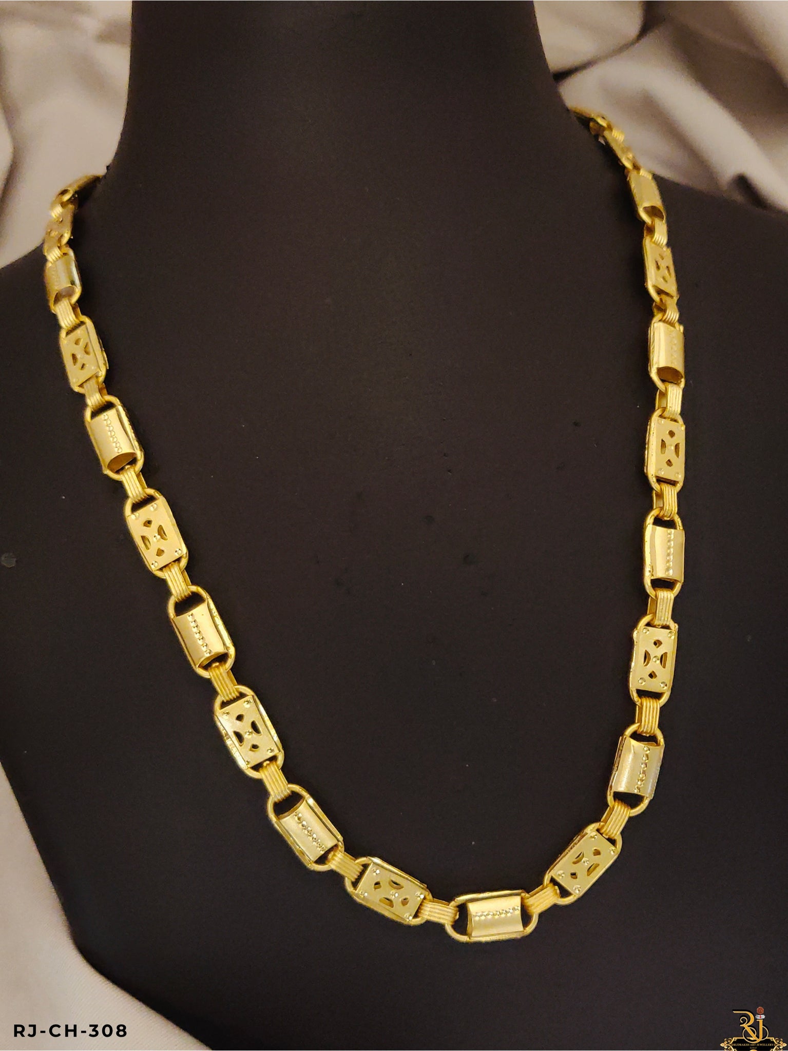 Rajwadi Indo Bridge Design Gold Plated Chain For Men's-CH-308