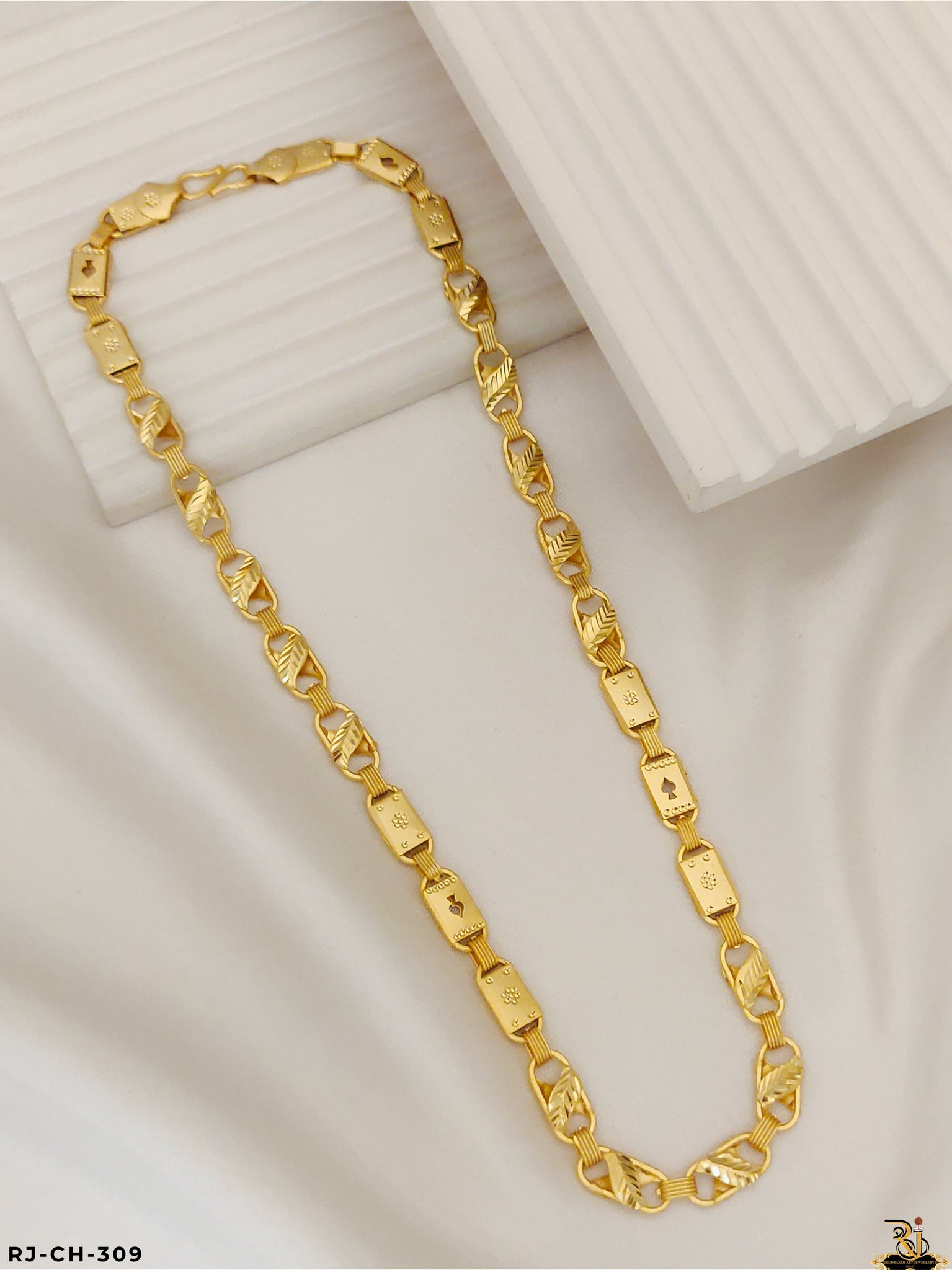 Majestic Indo Koyli Dual Leaf Design Gold Plated Chain For Men's-CH-309