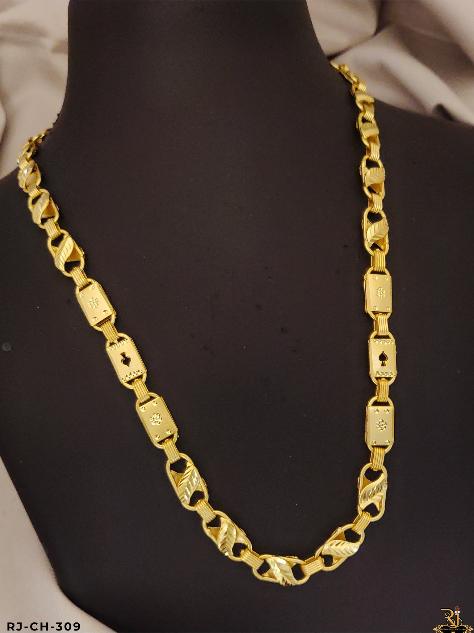 Majestic Indo Koyli Dual Leaf Design Gold Plated Chain For Men's-CH-309