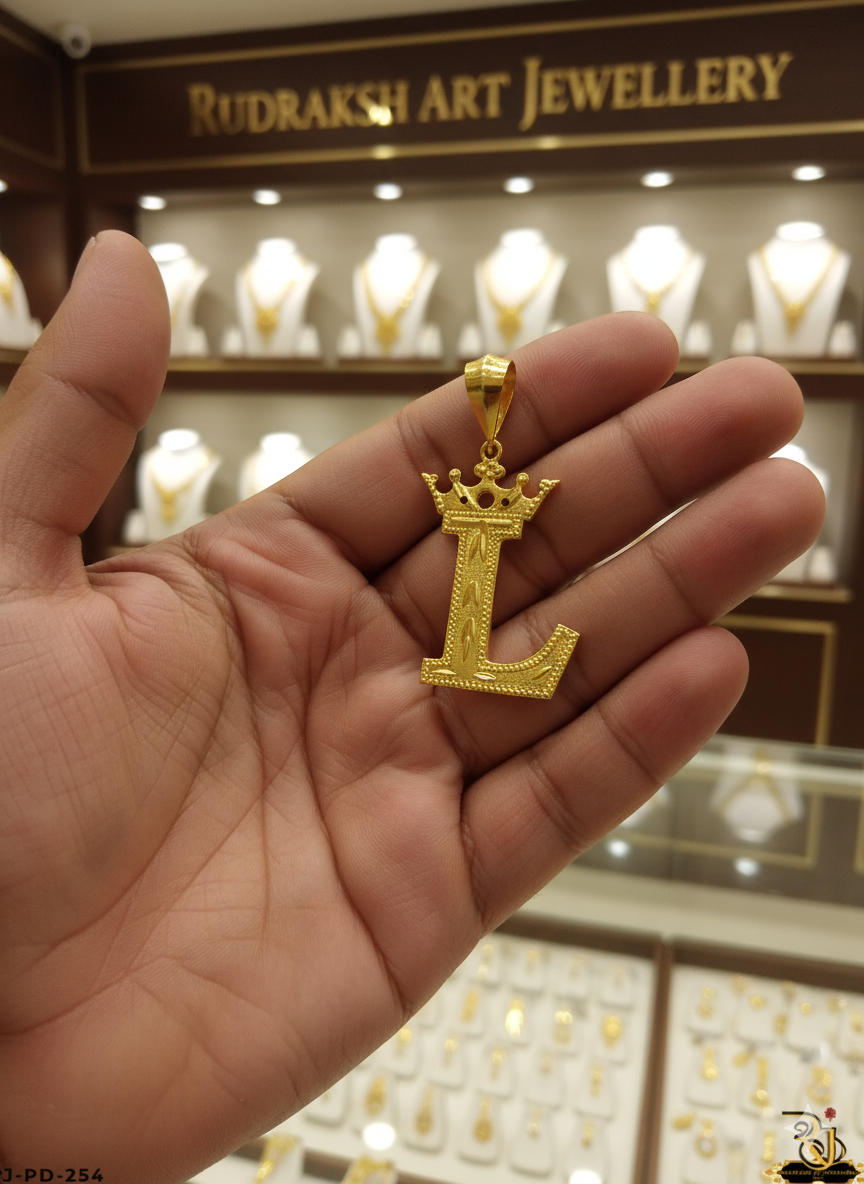 Premium Touch L Letter Pendant with Crown design-PD-254