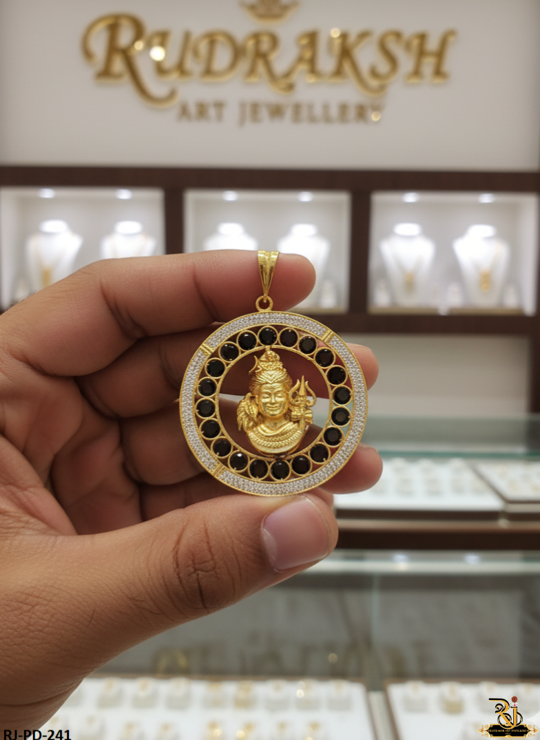 Mahadev With Rudraksh round Frem Design Gold Pleted Pendant PD-241