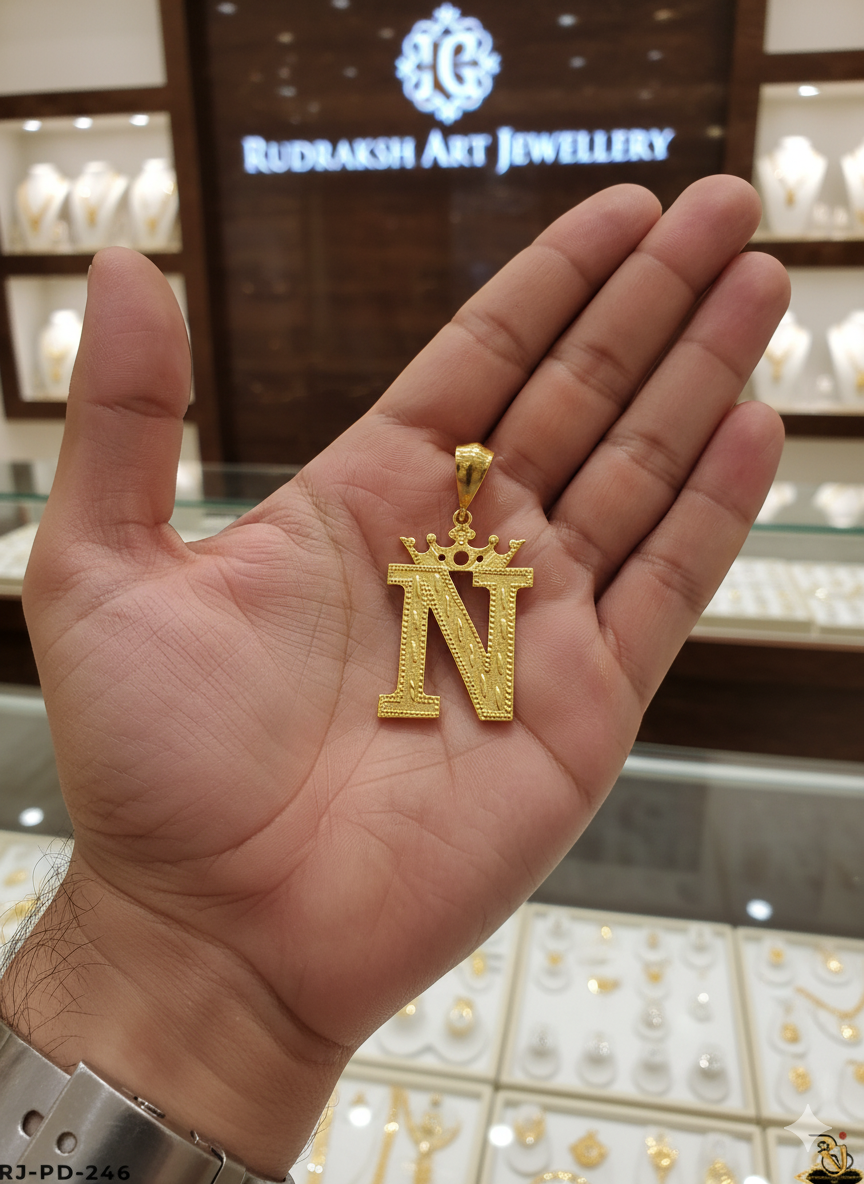 Sparkling Letter N Dazzling Pendant with Crown design-PD-246