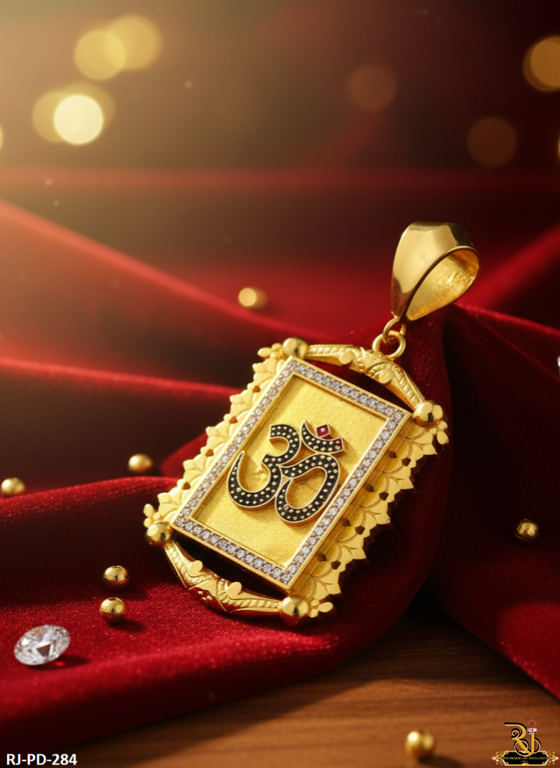 Blessed Om Logo Gold Plated Pendant For Men's-PD-284