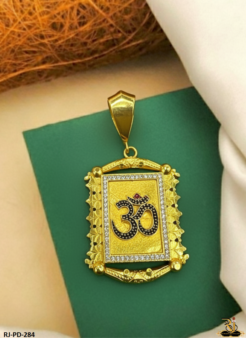 Blessed Om Logo Gold Plated Pendant For Men's-PD-284