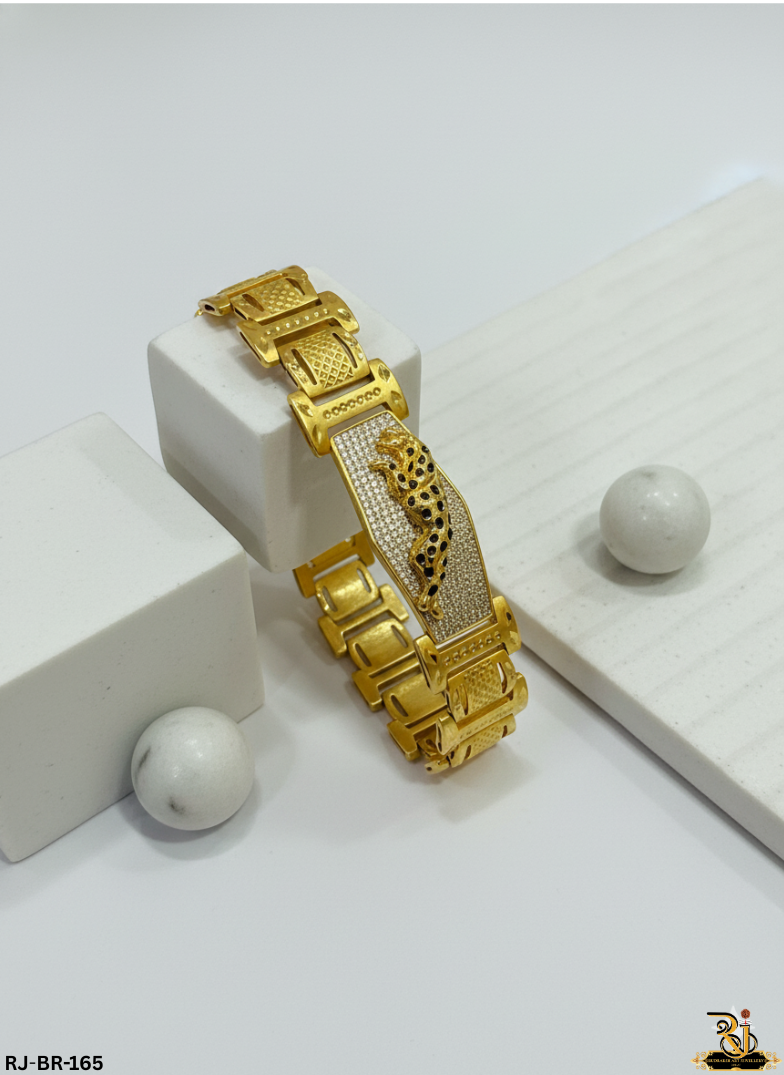 Royal Look Jaguar Gold Plated Bracelet For Men's-BR-165