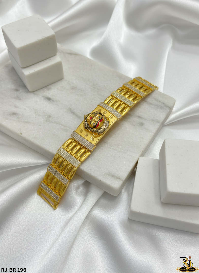 Roar of Lion Diamond Gold Plated Bracelet For Men's-BR-196