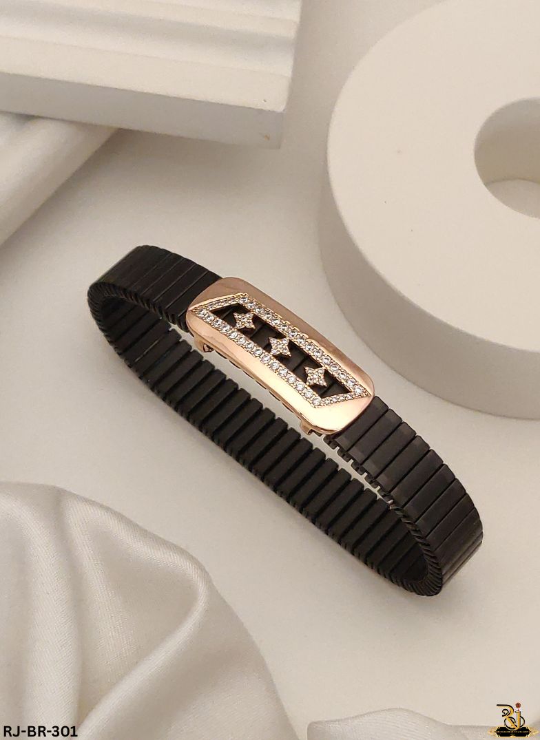 Urban Glamour Black Ceramic and Rose Gold Design Bracelet For Men's-BR-301