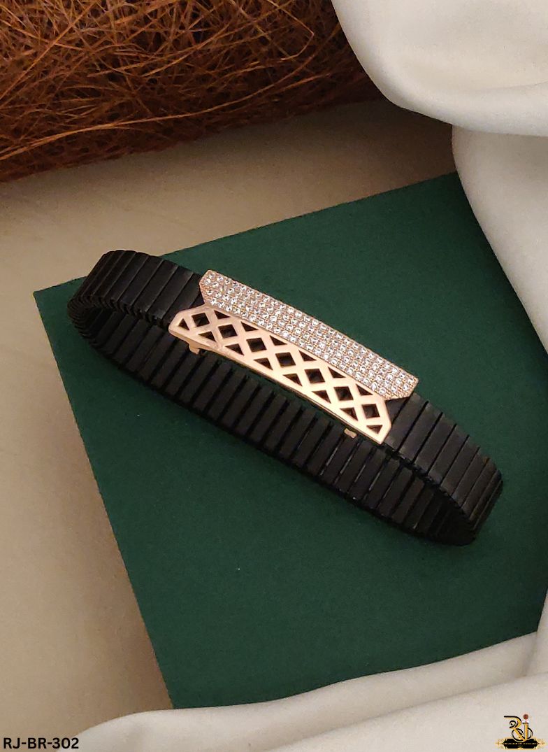 Elegant Black Ceramic With Diamond Rose Gold Design Bracelet For Men's-BR-302