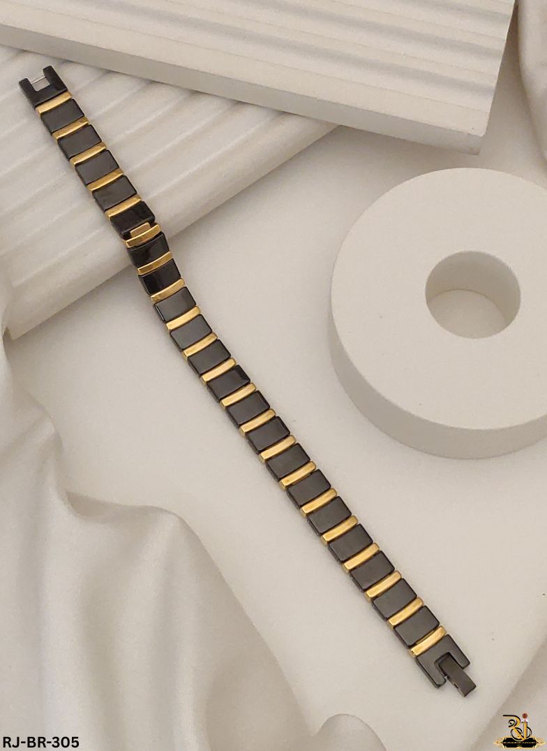 Men's Elite Black Ceramic Gold Plated Bracelet For Men's-BR-305