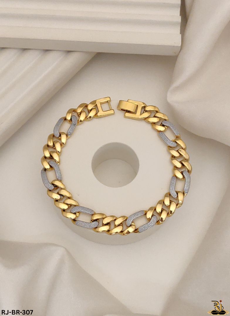 Absolute Shine Cuban Dual Tone Gold Plated Bracelet For Men's-BR-307