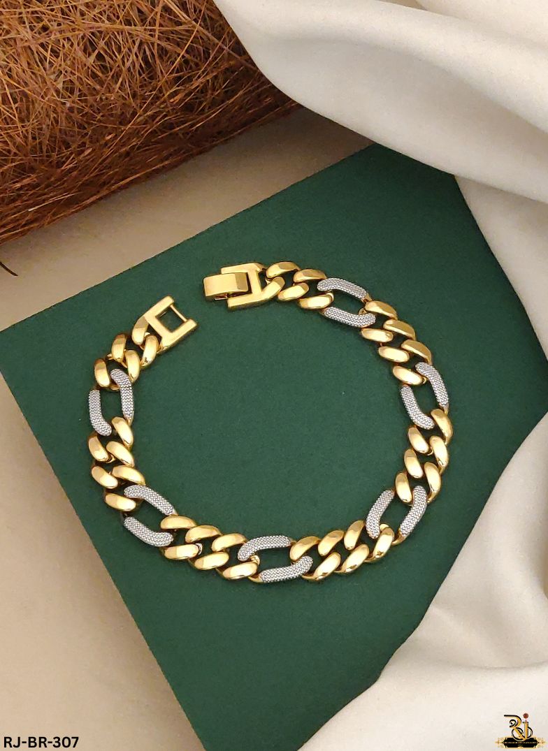 Absolute Shine Cuban Dual Tone Gold Plated Bracelet For Men's-BR-307