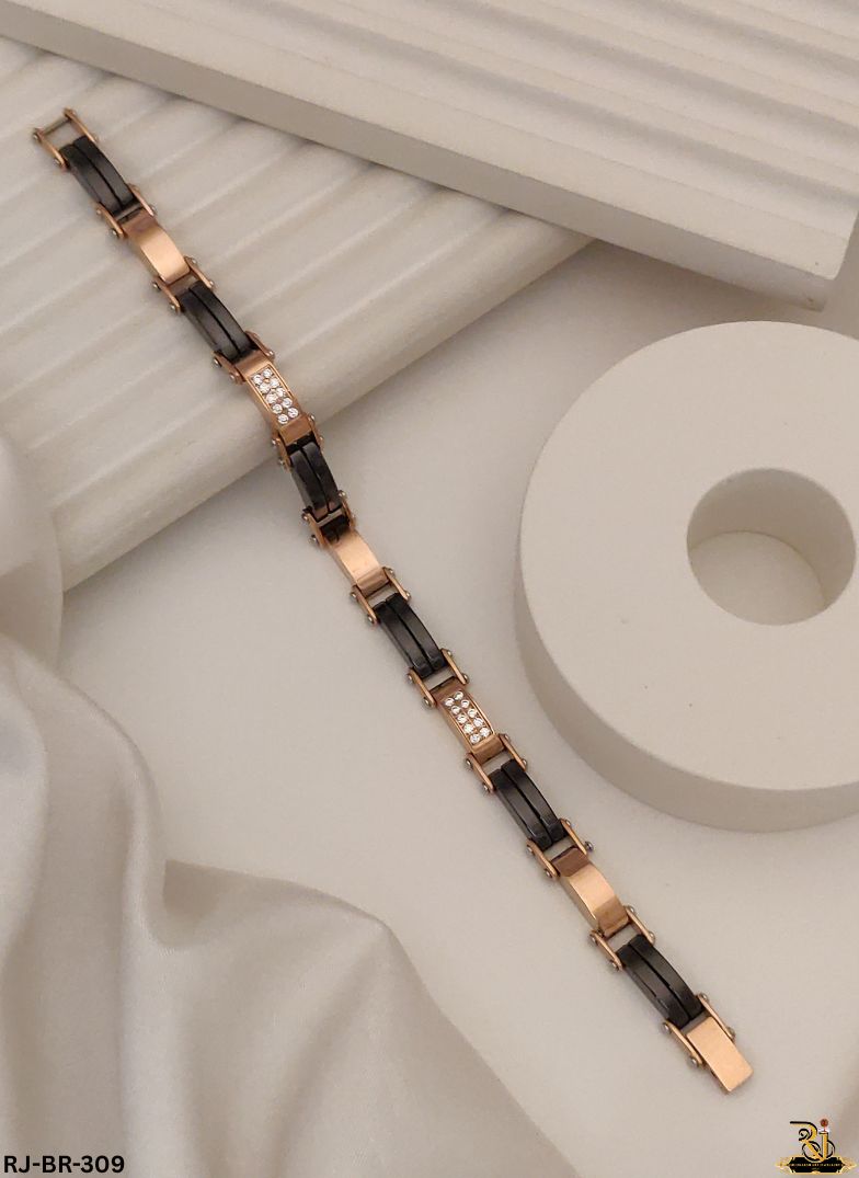 Exclusive Dual Tone Black And Rose Gold Ceramic Bracelet For Men's-BR-309