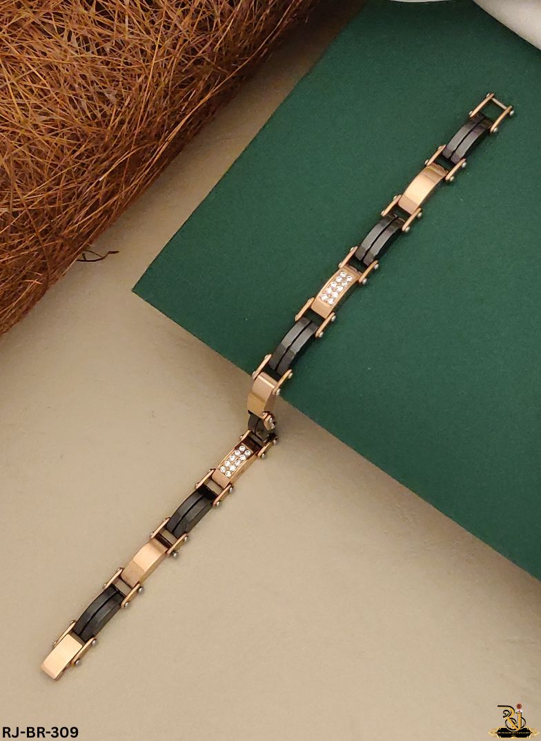 Exclusive Dual Tone Black And Rose Gold Ceramic Bracelet For Men's-BR-309