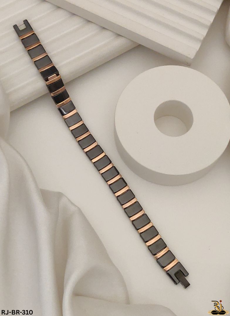 Alpha's Elite Black Ceramic Rose Gold Plated Bracelet For Men's-BR-310