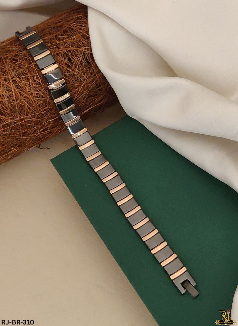 Alpha's Elite Black Ceramic Rose Gold Plated Bracelet For Men's-BR-310