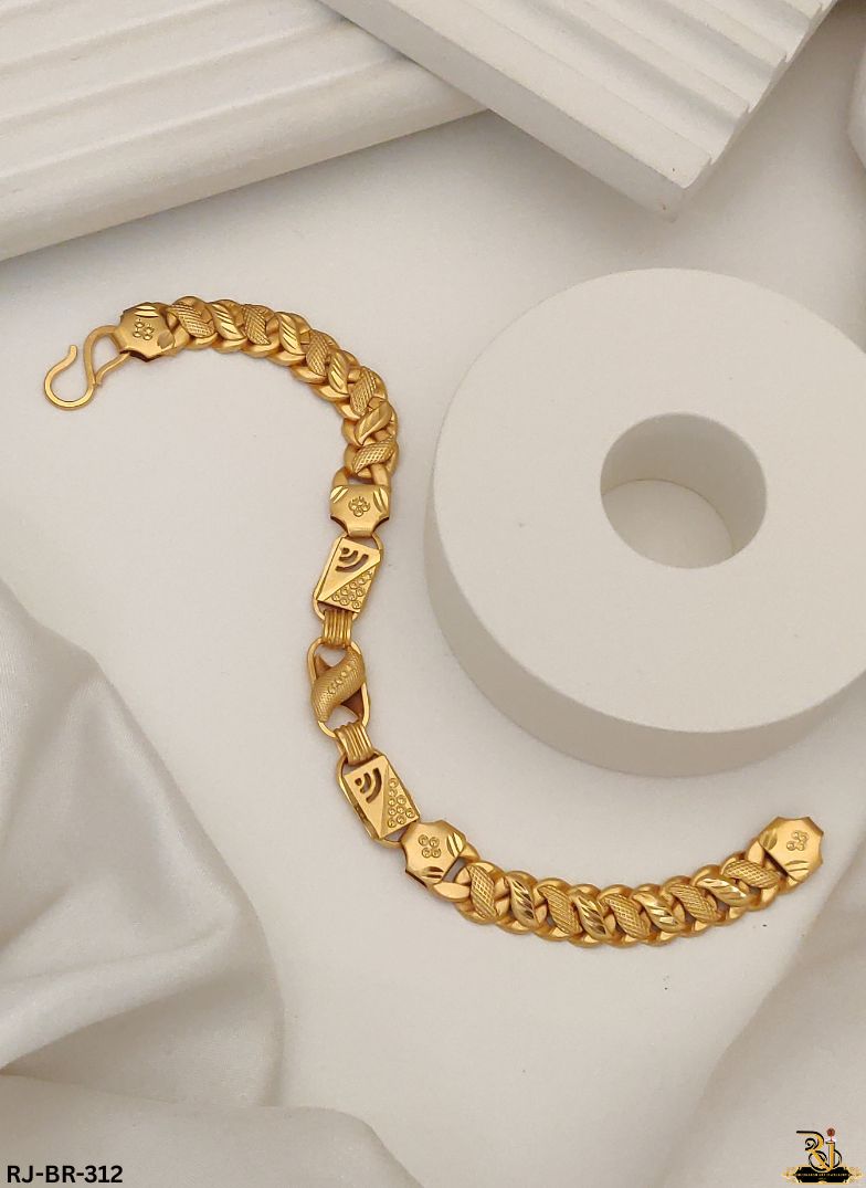 Luxurious Pokal Leaf with Wifi Design Gold Plated Bracelet For Men's-BR-312