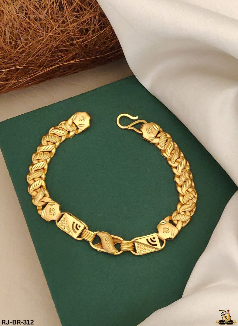 Luxurious Pokal Leaf with Wifi Design Gold Plated Bracelet For Men's-BR-312