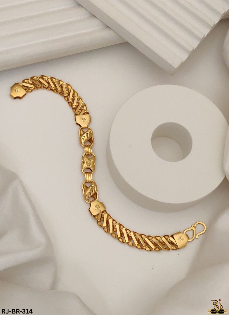 Rajwadi Pokal with Leaf Design Gold Plated Bracelet For Men's-BR-314