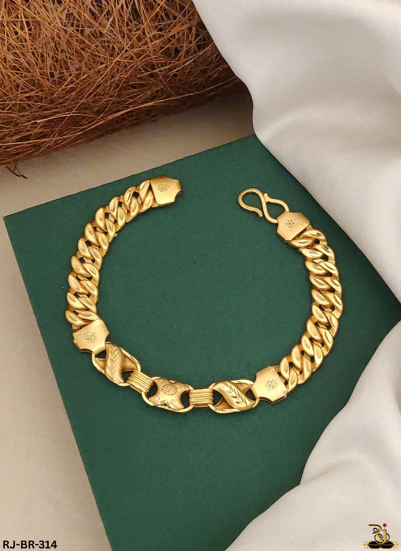 Rajwadi Pokal with Leaf Design Gold Plated Bracelet For Men's-BR-314