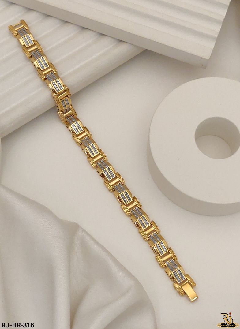 Rajwadi Attractive Dual Tone Design Gold Plated Bracelet For Men's-BR-316