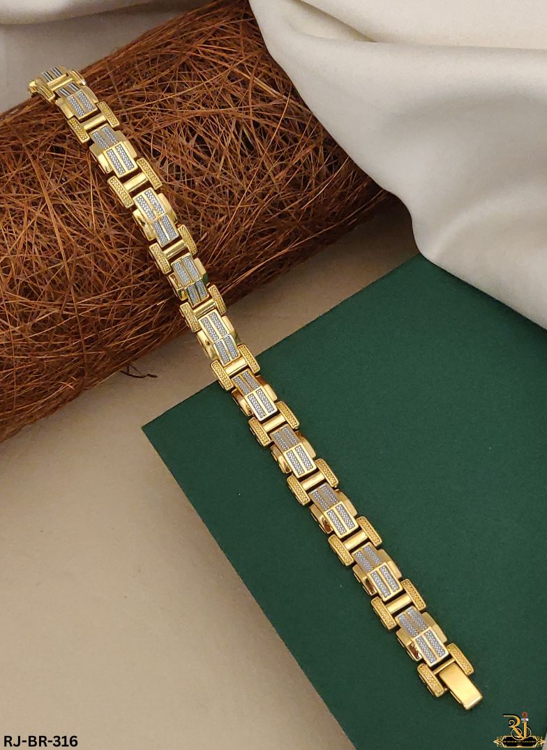 Rajwadi Attractive Dual Tone Design Gold Plated Bracelet For Men's-BR-316