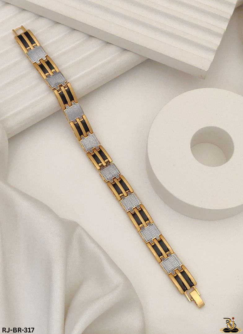 Elegant Dual Tone Ceramic Gold Plated Bracelet For Men's-BR-317